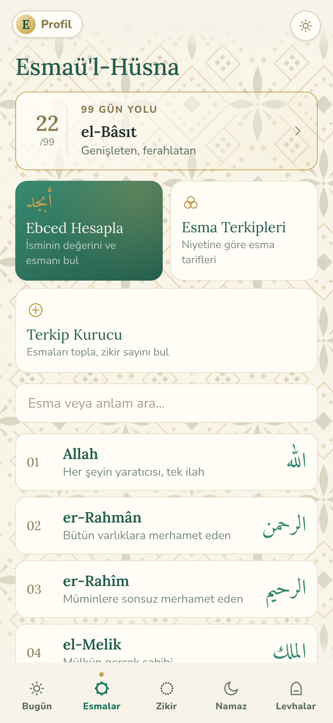 Doksan dokuz esma, arama ve araçlar